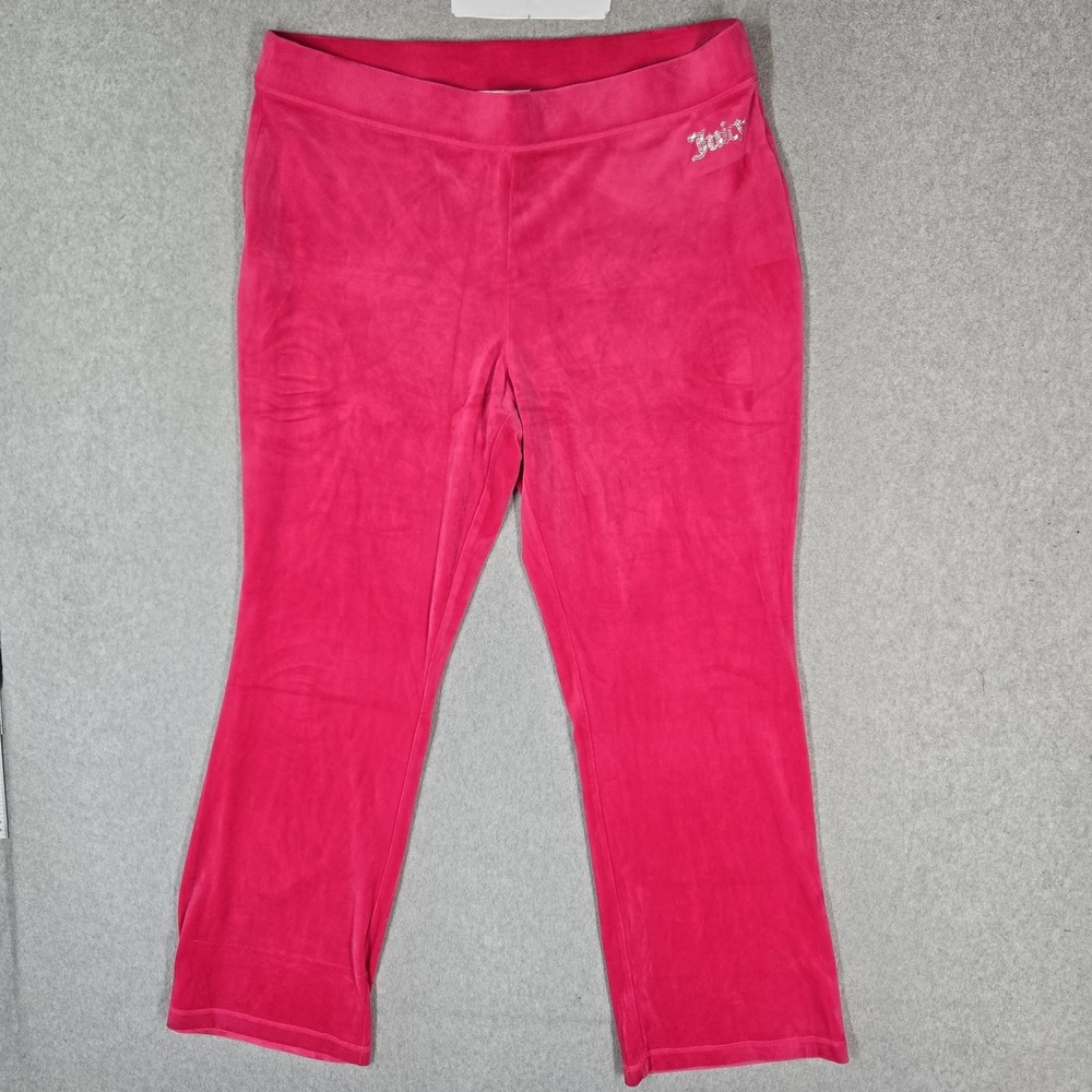 Juicy Couture Women Track Pants XXL Pink Velour Bling Rhinestone 30" Inseam